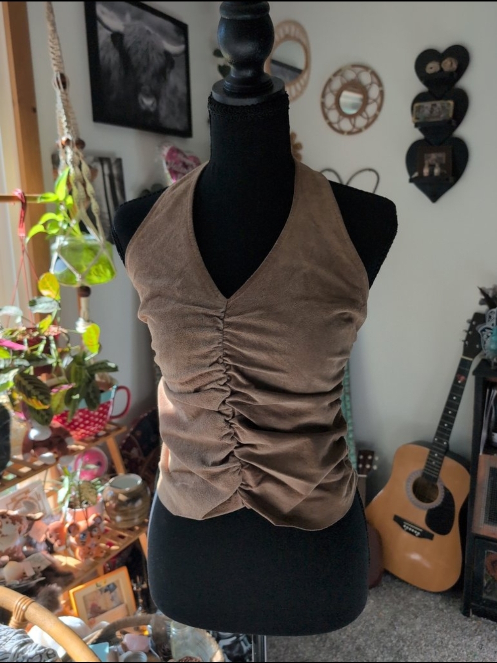 Wilsons Leather Brown Ruched Halter Tank